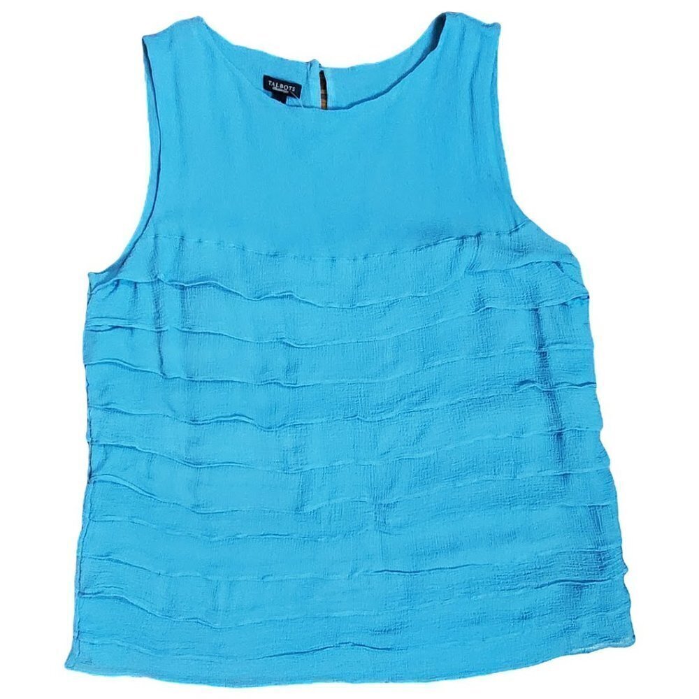 🏆243 Talbots Silk Blue Ruffled Tank Top